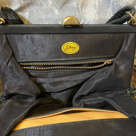 Rare VTG 1950's GARAY Black Damask Frame Handbag Double strap with bow- preowned - Picture 4 of 9